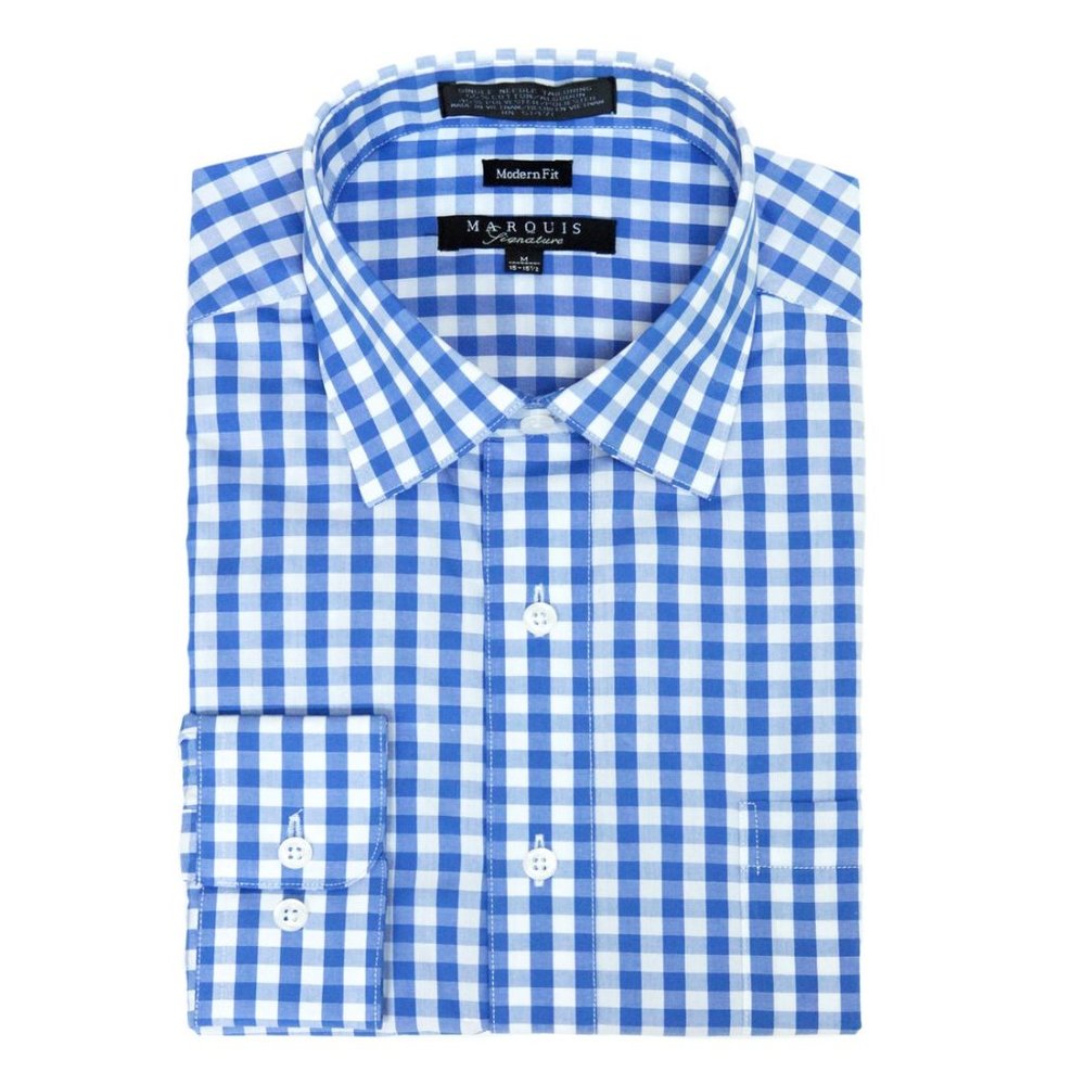 2X Marquis Blue Gingham Long Sleeve 2XL 18-18.5